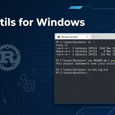 Windows terminal showing native Linux commands ls grep cat running via Coreutils for Windows
