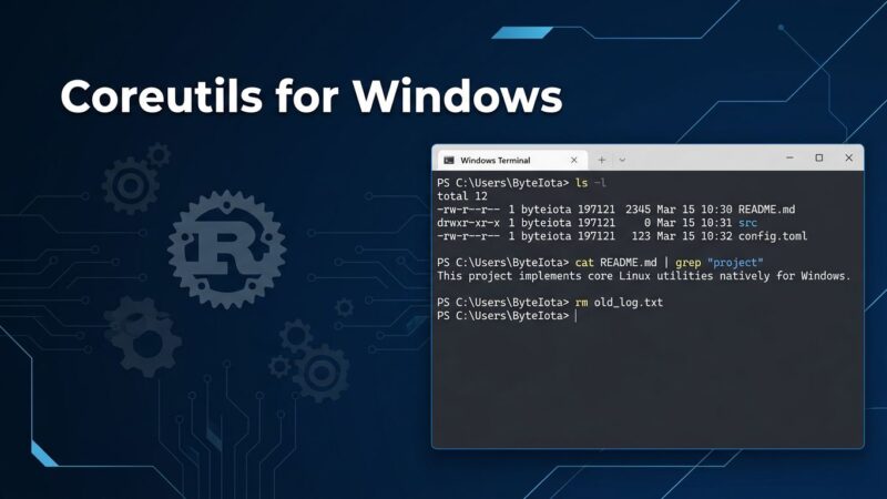 Windows terminal showing native Linux commands ls grep cat running via Coreutils for Windows