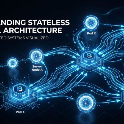 MCP stateless protocol architecture diagram showing distributed server nodes without sticky routing