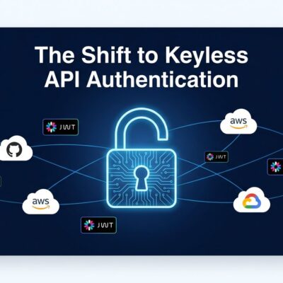 A glowing padlock with circuit board patterns surrounded by cloud provider identity badges, representing keyless Claude API authentication via Workload Identity Federation