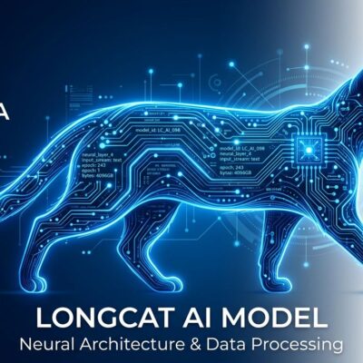 LongCat-2.0 agentic coding model by Meituan - glowing neural cat silhouette on blue and white background