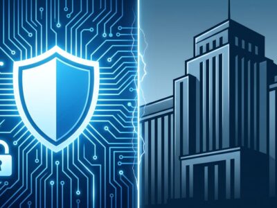 Split-screen illustration showing AI safety circuit board with shield on left versus government building on right, representing the Anthropic Pentagon autonomous weapons dispute
