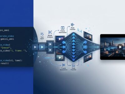 Gemini Omni Flash API video generation workflow diagram showing Python code and AI processing pipeline
