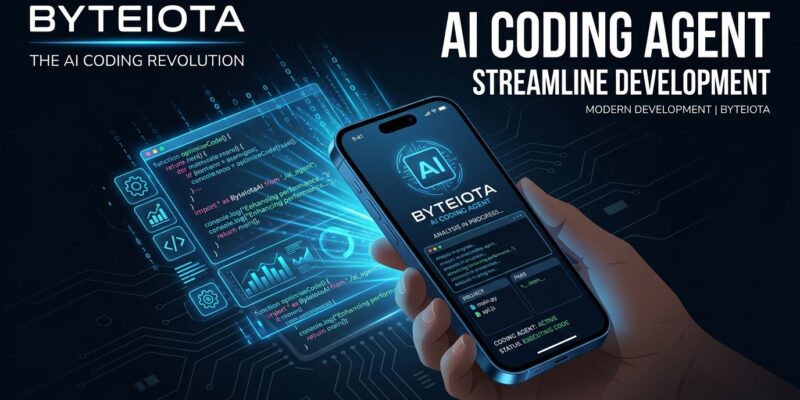 Cursor iOS app showing AI coding agent interface on iPhone with blue holographic code streams
