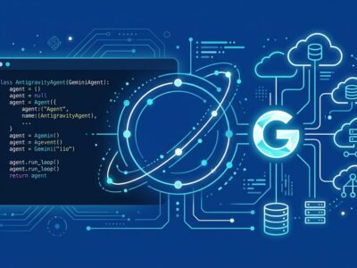 Google Antigravity SDK interface showing Python code for building a Gemini managed agent with sandboxed execution environment