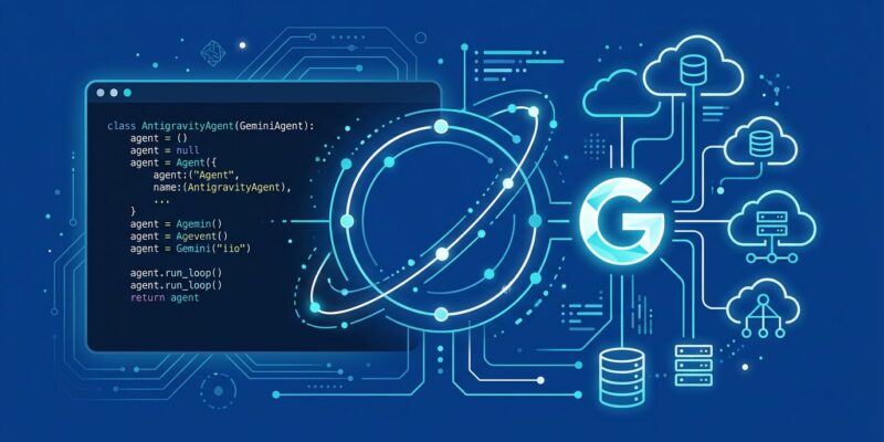 Google Antigravity SDK interface showing Python code for building a Gemini managed agent with sandboxed execution environment