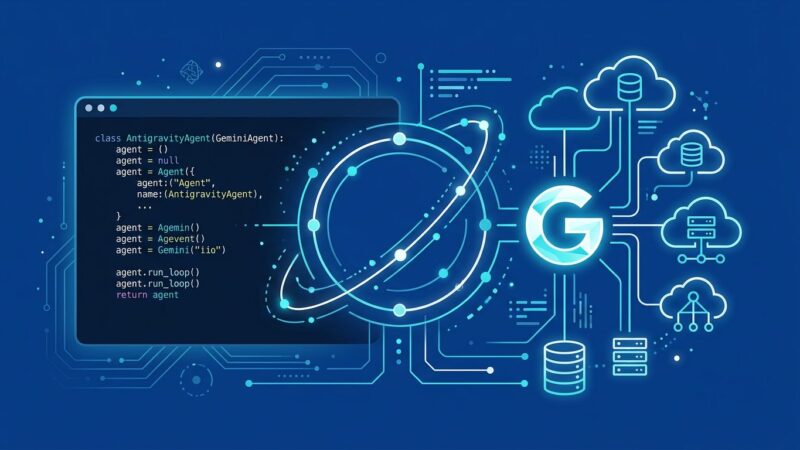 Google Antigravity SDK interface showing Python code for building a Gemini managed agent with sandboxed execution environment
