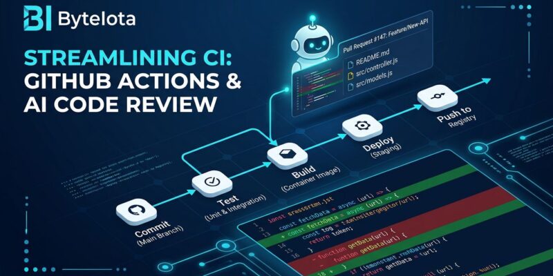 OpenAI Codex GitHub Action workflow diagram showing automated code review in a CI pipeline with GitHub Actions