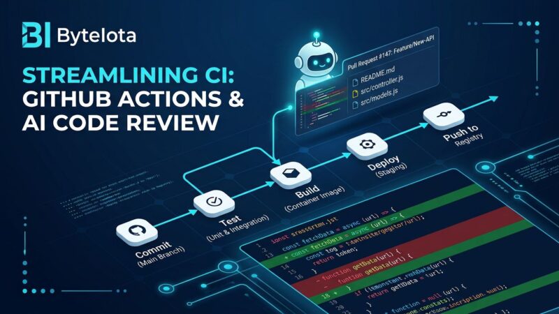 OpenAI Codex GitHub Action workflow diagram showing automated code review in a CI pipeline with GitHub Actions