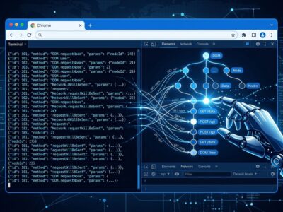 OpenAI Codex browser developer mode with Chrome DevTools Protocol CDP access showing AI agent debugging browser network traffic and DOM