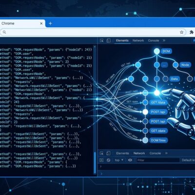 OpenAI Codex browser developer mode with Chrome DevTools Protocol CDP access showing AI agent debugging browser network traffic and DOM