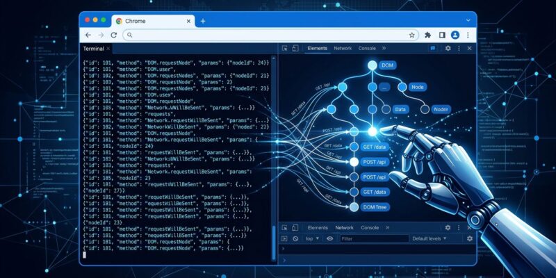 OpenAI Codex browser developer mode with Chrome DevTools Protocol CDP access showing AI agent debugging browser network traffic and DOM