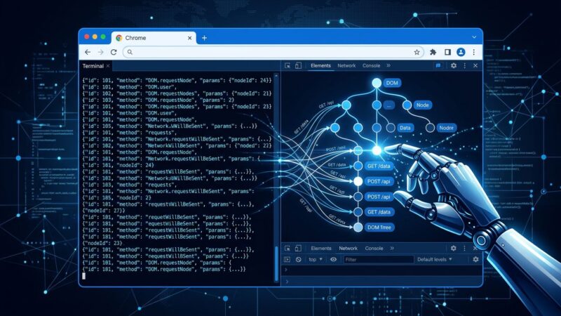 OpenAI Codex browser developer mode with Chrome DevTools Protocol CDP access showing AI agent debugging browser network traffic and DOM