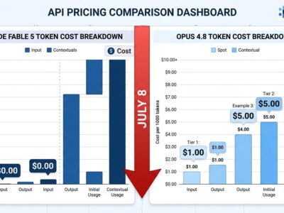 Claude Fable 5 pricing comparison chart showing the billing cliff on July 8, with token cost breakdown for Fable 5 vs Opus 4.8