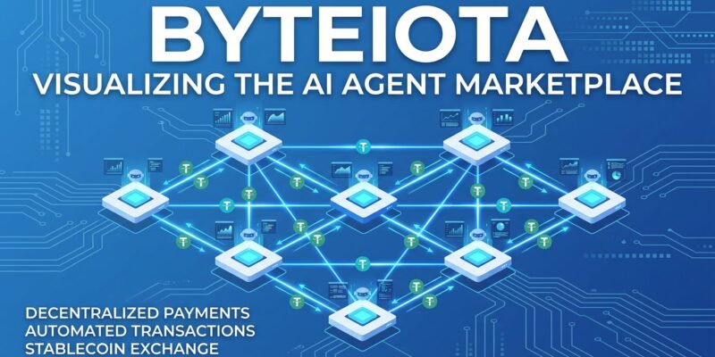OKX AI Marketplace showing interconnected AI agents exchanging stablecoin payments