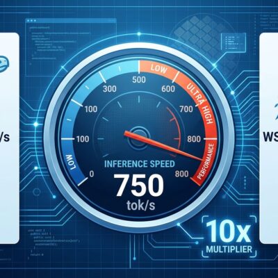 Data visualization comparing Cerebras WSE-3 at 750 tokens per second versus Nvidia H100 at 70 tokens per second for GPT-5.6 Sol inference