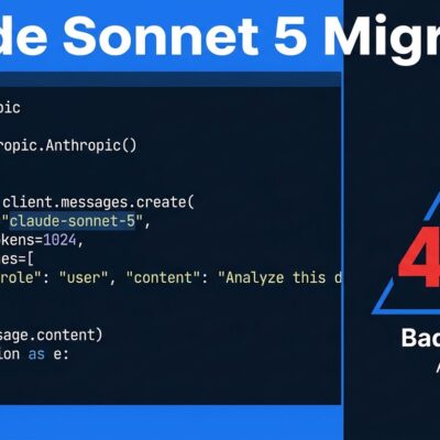 Python code editor showing claude-sonnet-5 API call with HTTP 400 error warning - Claude Sonnet 5 migration guide