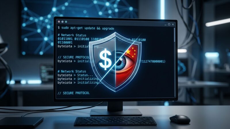 ZCode IDE terminal window with security shield showing free pricing vs China data risk