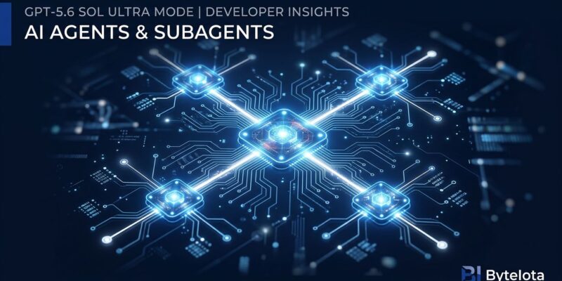 GPT-5.6 Sol Ultra Mode spawning parallel subagents - neural network diagram on dark blue background