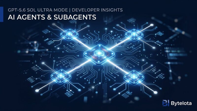 GPT-5.6 Sol Ultra Mode spawning parallel subagents - neural network diagram on dark blue background