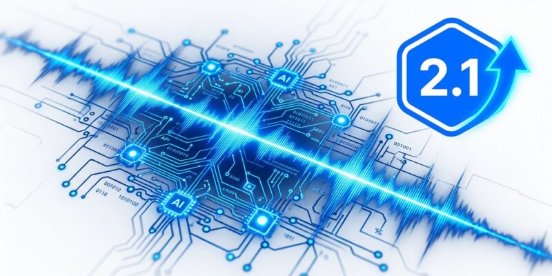 GPT-Realtime-2.1 voice agent API update showing sound waveform and circuit network in blue and white ByteIota brand colors