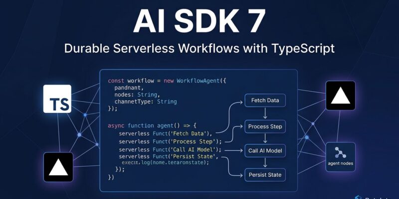 Vercel AI SDK 7 WorkflowAgent durable execution diagram showing TypeScript agents connecting to serverless infrastructure