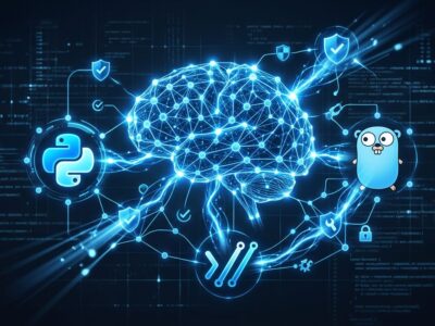 AI neural network nodes connecting to open source project logos representing OpenAI Patch the Planet initiative