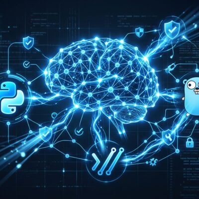 AI neural network nodes connecting to open source project logos representing OpenAI Patch the Planet initiative