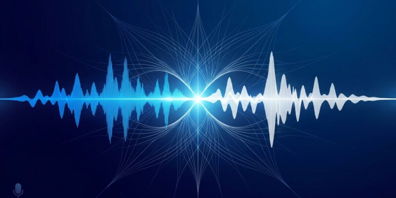 Abstract visualization of full-duplex voice waveforms showing simultaneous bidirectional AI voice communication, representing GPT-Live architecture