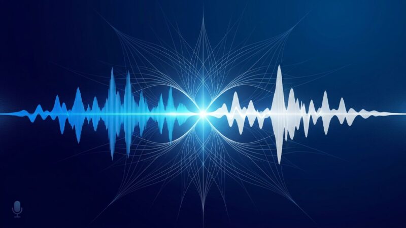 Abstract visualization of full-duplex voice waveforms showing simultaneous bidirectional AI voice communication, representing GPT-Live architecture
