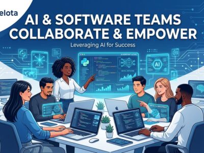 Small AI-augmented engineering team of 4-5 members collaborating with AI tools - Gartner tiny teams 2029 prediction