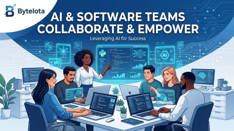 Small AI-augmented engineering team of 4-5 members collaborating with AI tools - Gartner tiny teams 2029 prediction