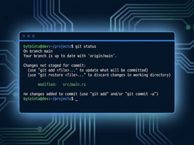 OpenCode terminal interface showing AI coding agent with blue and white ByteIota branding