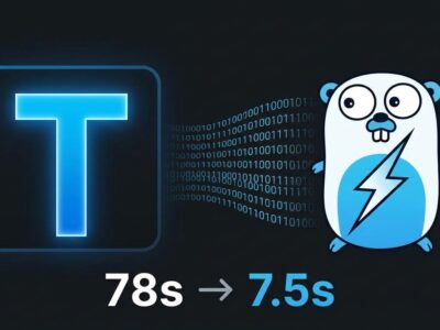 TypeScript logo alongside Go gopher mascot with lightning bolt symbolizing 10x build speed improvement in TypeScript 7.0