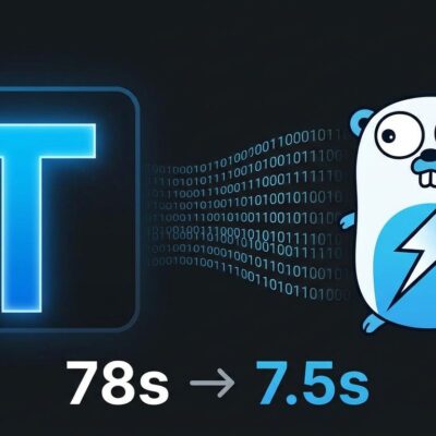 TypeScript logo alongside Go gopher mascot with lightning bolt symbolizing 10x build speed improvement in TypeScript 7.0