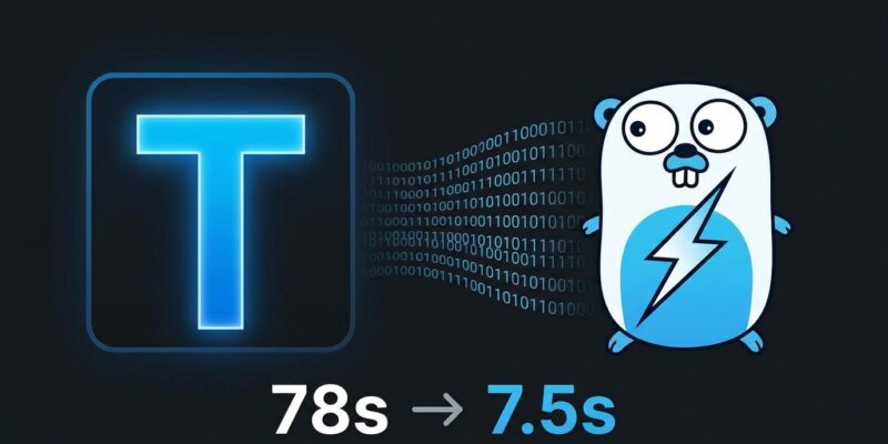 TypeScript logo alongside Go gopher mascot with lightning bolt symbolizing 10x build speed improvement in TypeScript 7.0