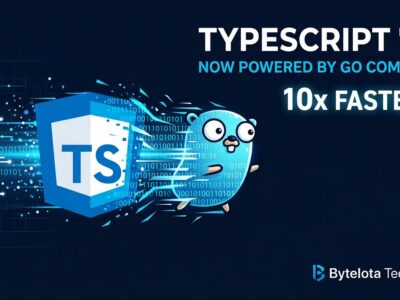 TypeScript logo transforming into Go gopher representing the TypeScript 7.0 compiler rewrite in Go, showing 10x build speed improvements