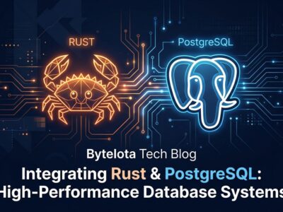 pgrust featured image showing Rust and PostgreSQL logos connected by circuit traces on a dark background