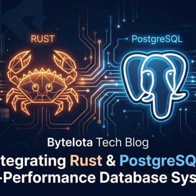 pgrust featured image showing Rust and PostgreSQL logos connected by circuit traces on a dark background