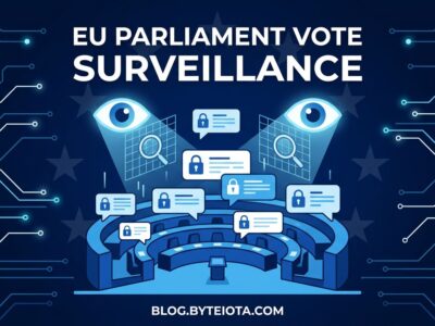 EU Parliament chamber with message scanning symbols representing Chat Control 1.0 vote