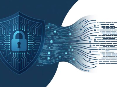 Digital shield deflecting a flood of AI-generated vulnerability reports, representing the Linux Foundation Akrites coordinated security initiative