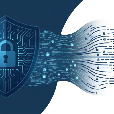 Digital shield deflecting a flood of AI-generated vulnerability reports, representing the Linux Foundation Akrites coordinated security initiative