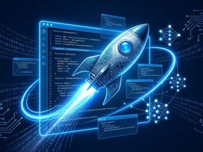 SpaceX rocket integrated with Cursor AI code editor interface, representing the 0 billion acquisition and its impact on developer toolchains