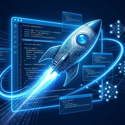 SpaceX rocket integrated with Cursor AI code editor interface, representing the 0 billion acquisition and its impact on developer toolchains
