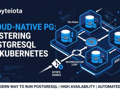 Kubernetes cluster diagram with PostgreSQL database icons showing CloudNativePG cloud-native architecture with GitOps flow