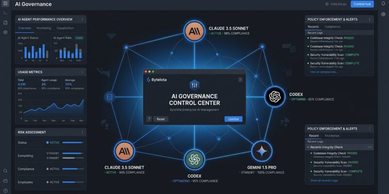 JetBrains Central governance dashboard showing AI coding agents Claude Code, Codex, and Gemini CLI connected in a network