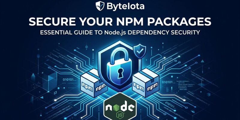 npm 12 package security showing locked package boxes with blue circuit lines
