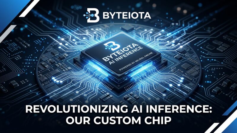 Custom AI inference chip silicon wafer with neural network connections in blue and white, representing DeepSeek custom silicon development