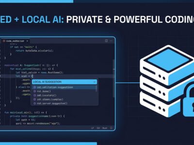 Zed code editor interface showing local AI model integration with llama.cpp server and privacy lock icon