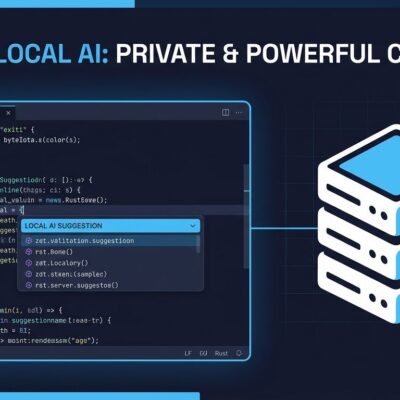 Zed code editor interface showing local AI model integration with llama.cpp server and privacy lock icon